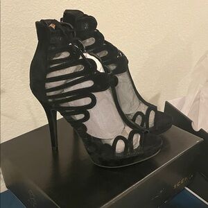Scene Weaver Black Mesh Heels